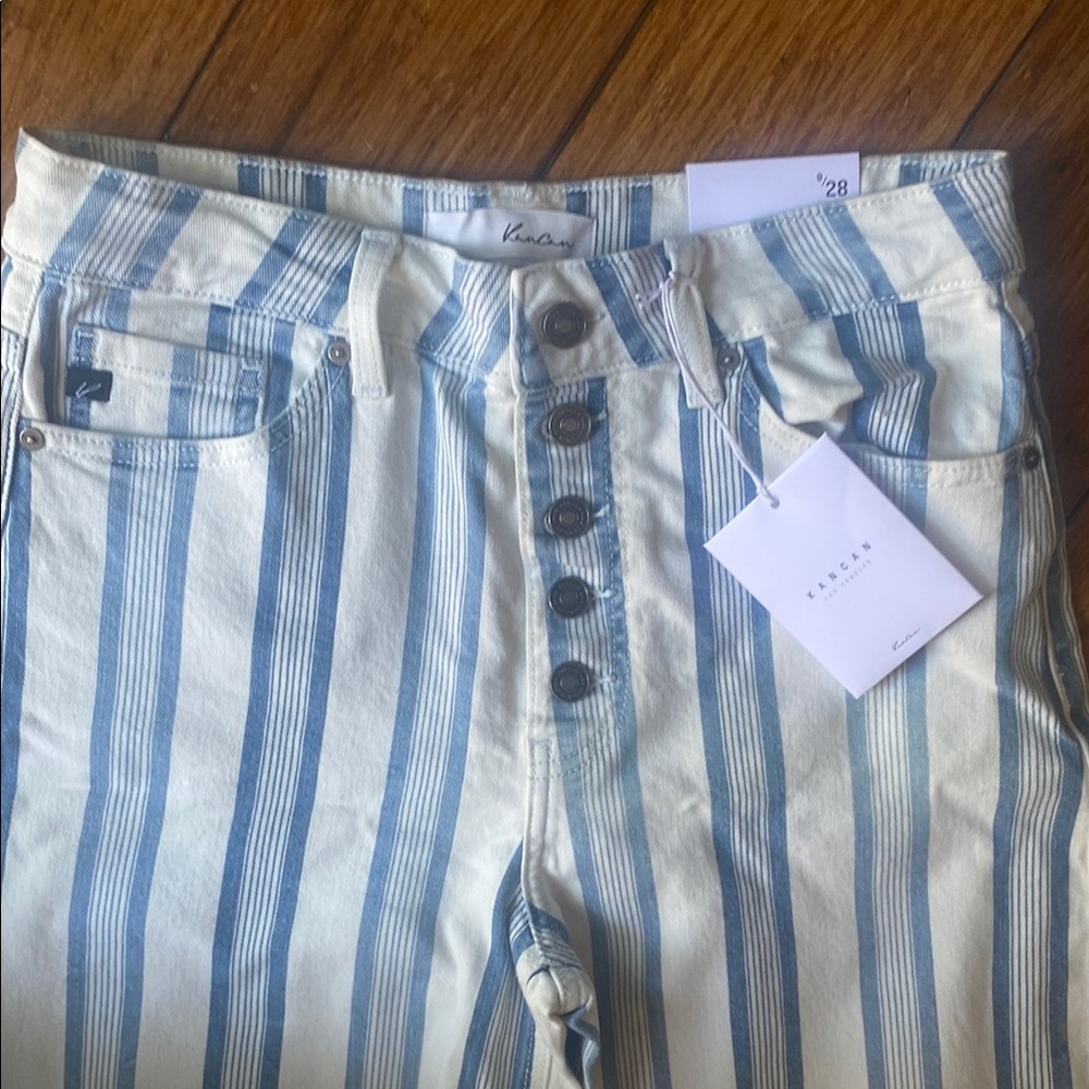KanCan High Rise Striped Jeans - Blue and White